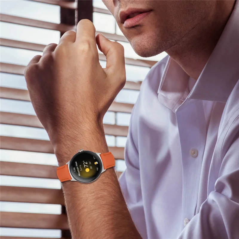 Litchi Textured Genuine Leather Strap for Google Pixel Watch 4 / 3 / 2 / Watch 41mm Pointed-End Watch Band with Silver Buckle - Orange