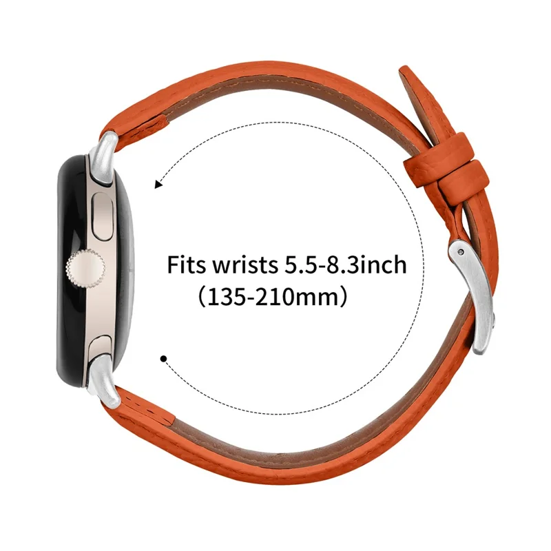 Litchi Textured Genuine Leather Strap for Google Pixel Watch 4 / 3 / 2 / Watch 41mm Pointed-End Watch Band with Silver Buckle - Orange