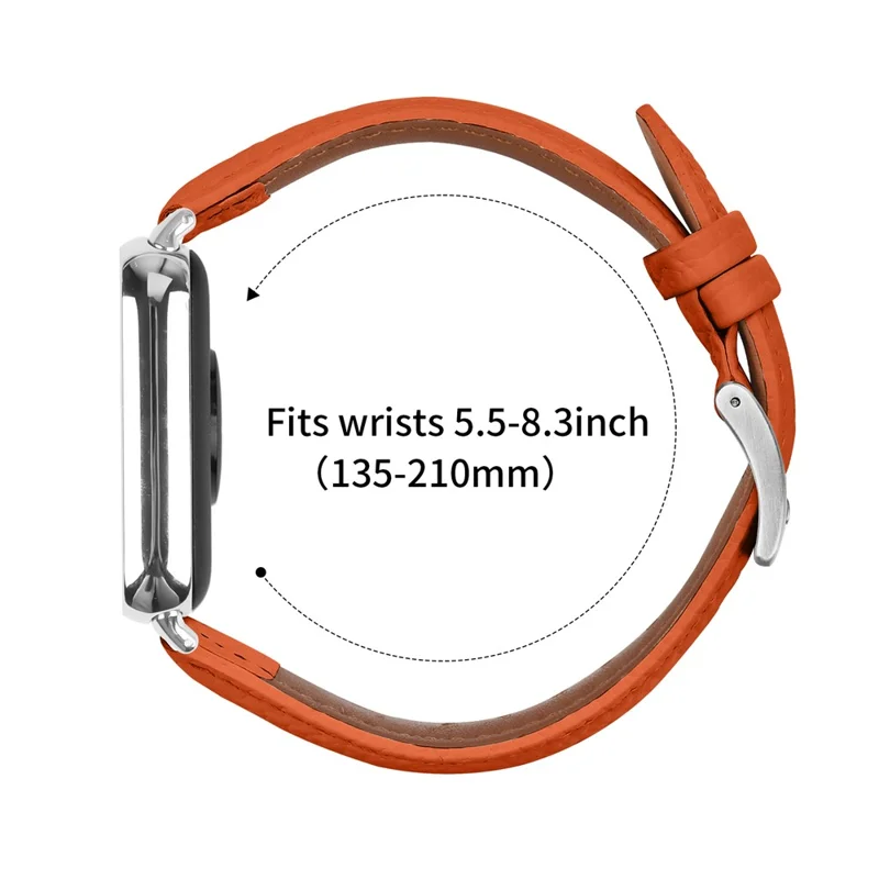 Cinturino in vera pelle con texture a litchi per Xiaomi Smart Band 9 Pro / 8 Pro, cinturino per orologio con punta arrotondata e fibbia argento - Arancione
