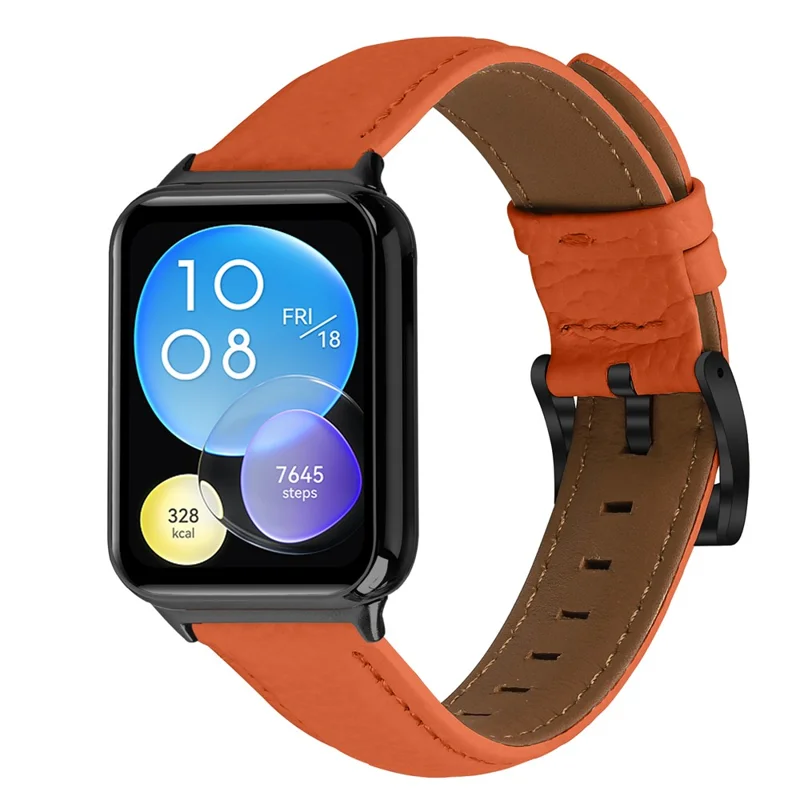 Cinturino in vera pelle con texture荔 (Litchi) e fibbia elettrodeposizionata per Xiaomi Smart Band 9 Pro / 8 Pro, cinturino con estremità appuntita - Arancione / Nero