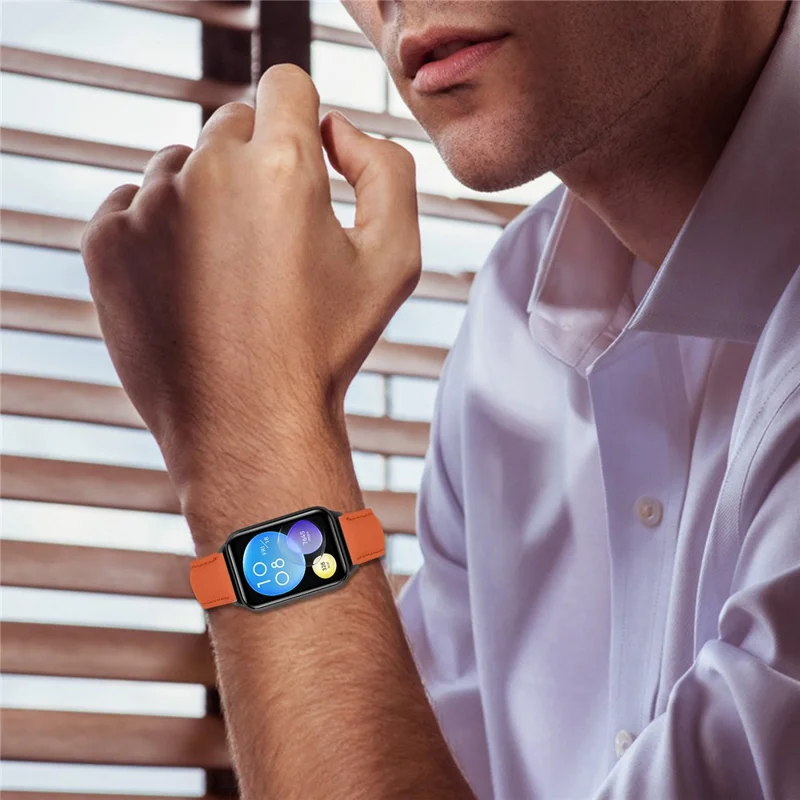 Cinturino in vera pelle con texture荔 (Litchi) e fibbia elettrodeposizionata per Xiaomi Smart Band 9 Pro / 8 Pro, cinturino con estremità appuntita - Arancione / Nero