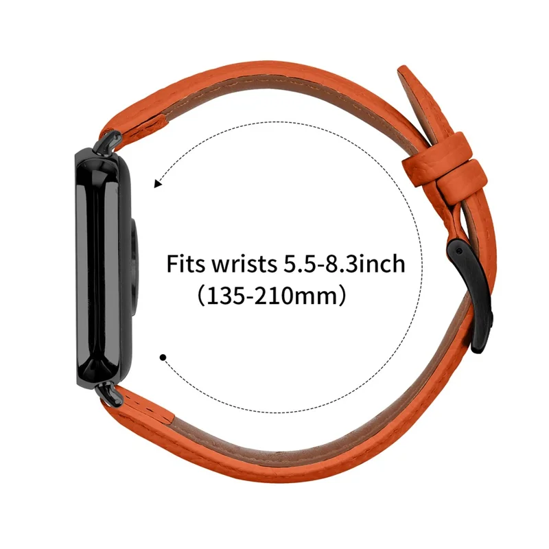 Cinturino in vera pelle con texture荔 (Litchi) e fibbia elettrodeposizionata per Xiaomi Smart Band 9 Pro / 8 Pro, cinturino con estremità appuntita - Arancione / Nero