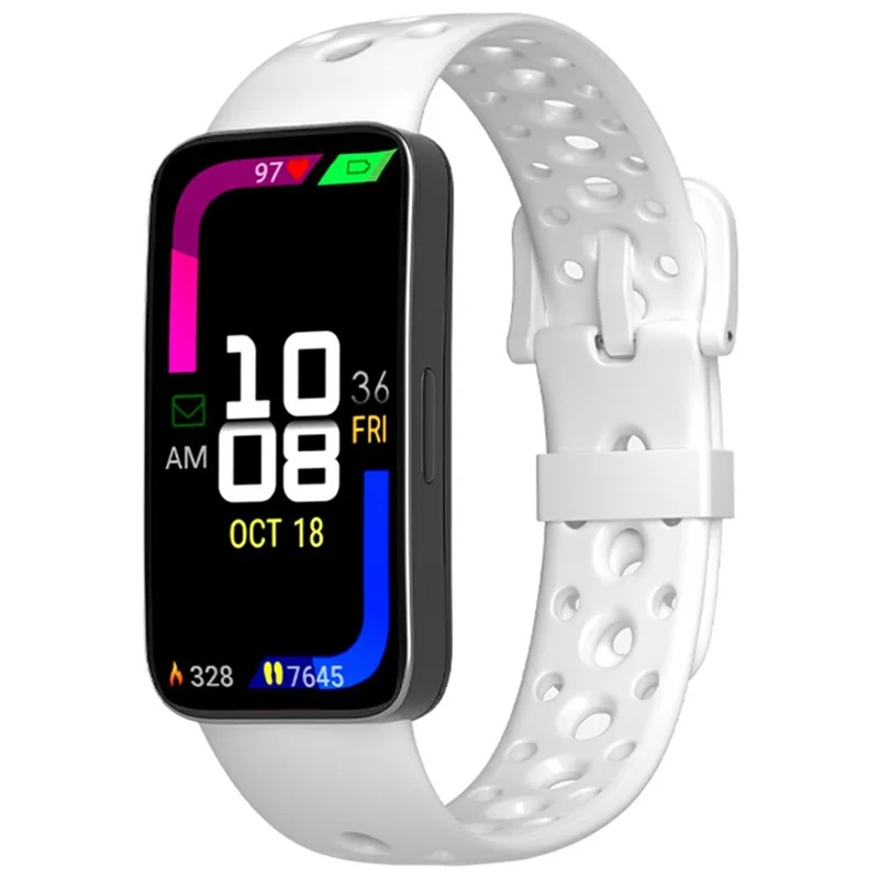 Breathable Silicone Strap for Huawei Band 10 / 9 / 8 Adjustable Watch Band with Pin Buckle - White