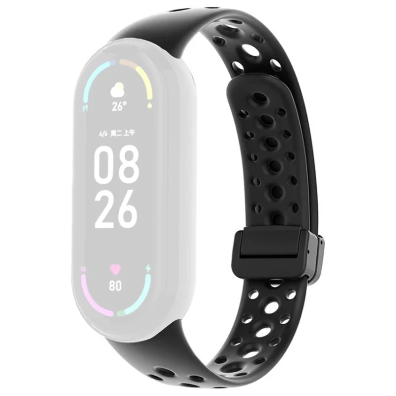 Magnetic Silicone Strap for Xiaomi Smart Band 10 / 9 / 8 Breathable Replacement Watch Band - Black