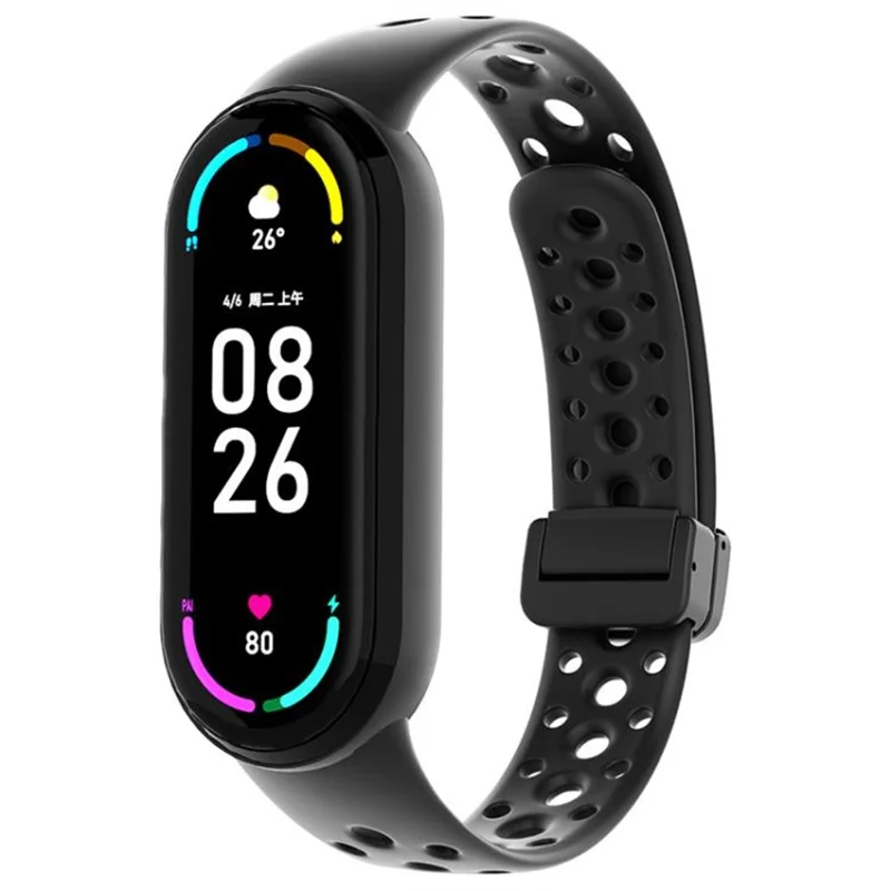 Magnetic Silicone Strap for Xiaomi Smart Band 10 / 9 / 8 Breathable Replacement Watch Band - Black