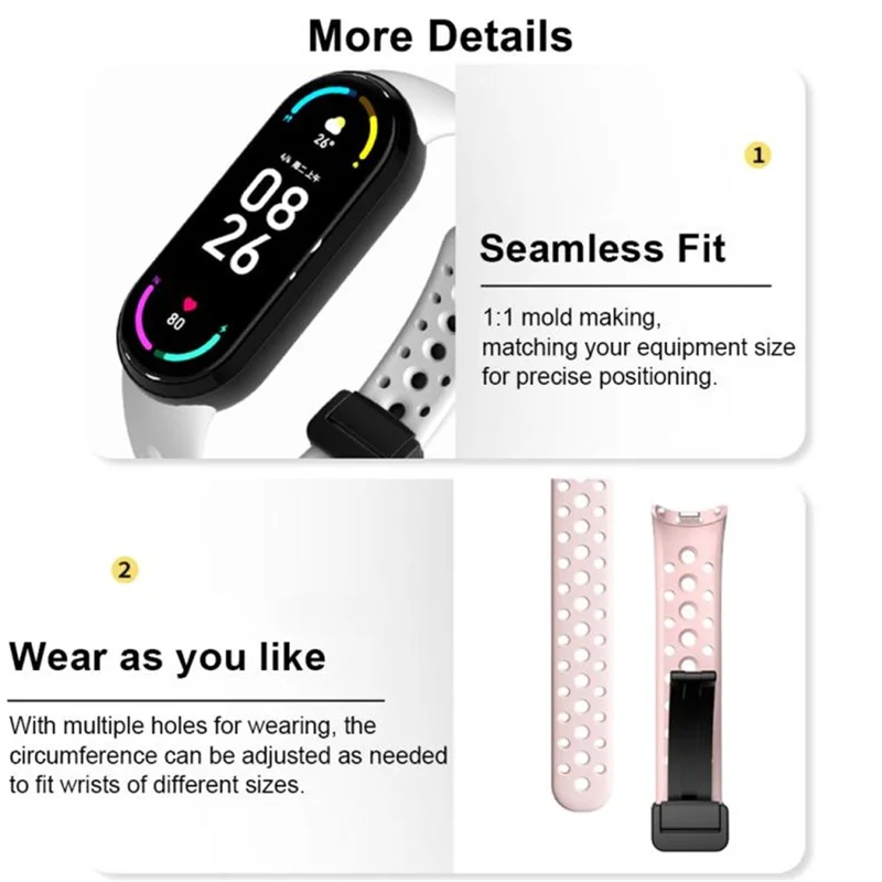 Magnetic Silicone Strap for Xiaomi Smart Band 10 / 9 / 8 Breathable Replacement Watch Band - Black