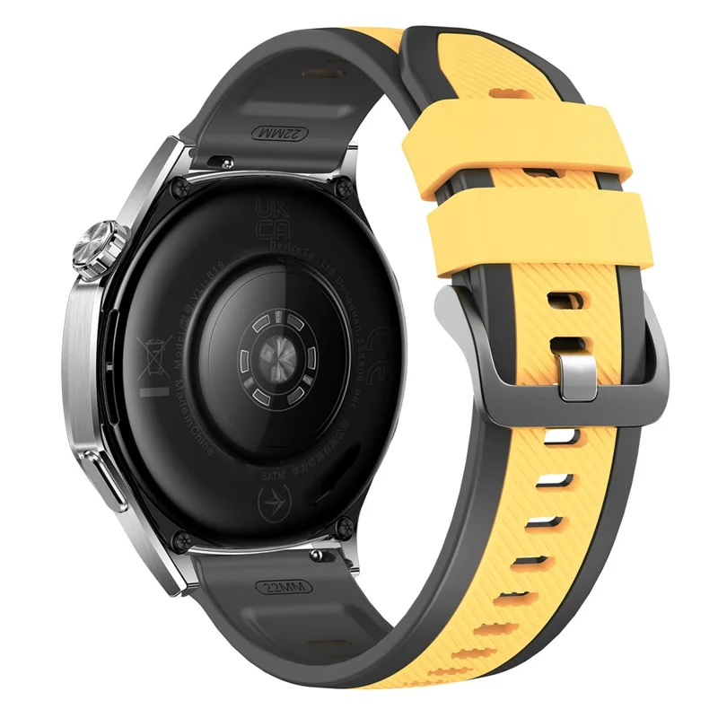 Correia de Relógio com Padronagem Twill 22mm para Huawei Watch GT 6 / 5 / 5 Pro / 4 46mm, Pulseira de Silicone de Dupla Cor com Libertação Rápida - Preto / Amarelo