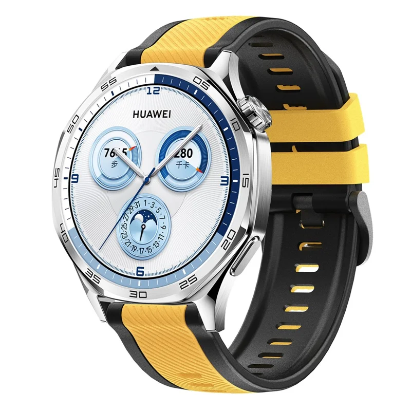Correia de Relógio com Padronagem Twill 22mm para Huawei Watch GT 6 / 5 / 5 Pro / 4 46mm, Pulseira de Silicone de Dupla Cor com Libertação Rápida - Preto / Amarelo