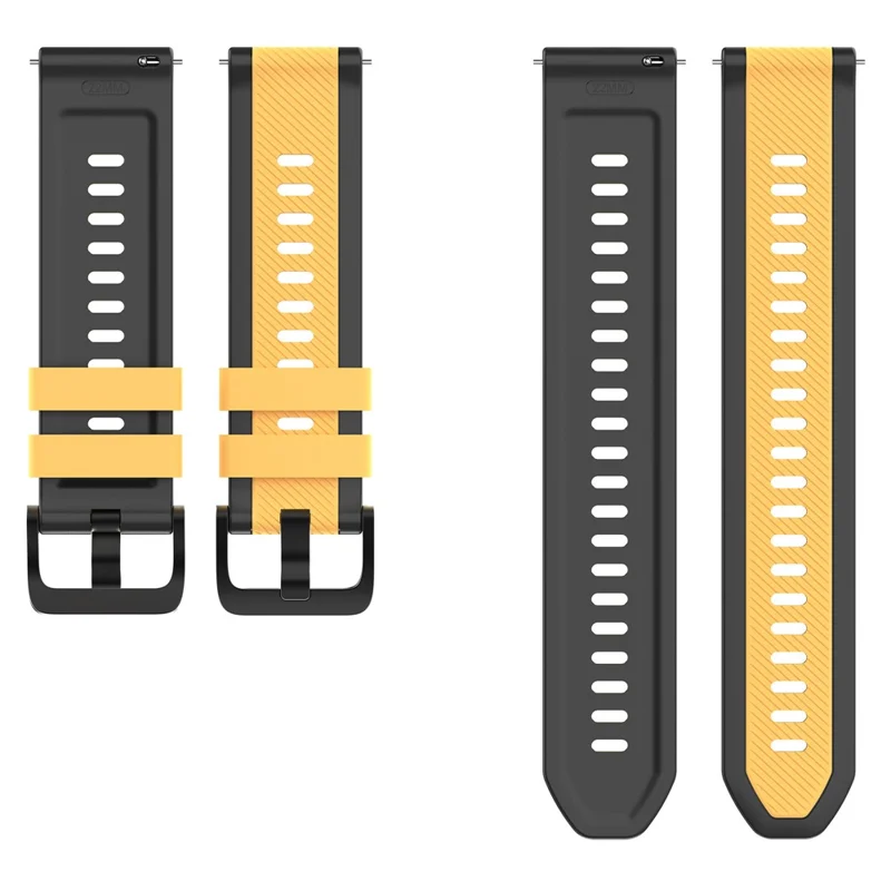 Correia de Relógio com Padronagem Twill 22mm para Huawei Watch GT 6 / 5 / 5 Pro / 4 46mm, Pulseira de Silicone de Dupla Cor com Libertação Rápida - Preto / Amarelo