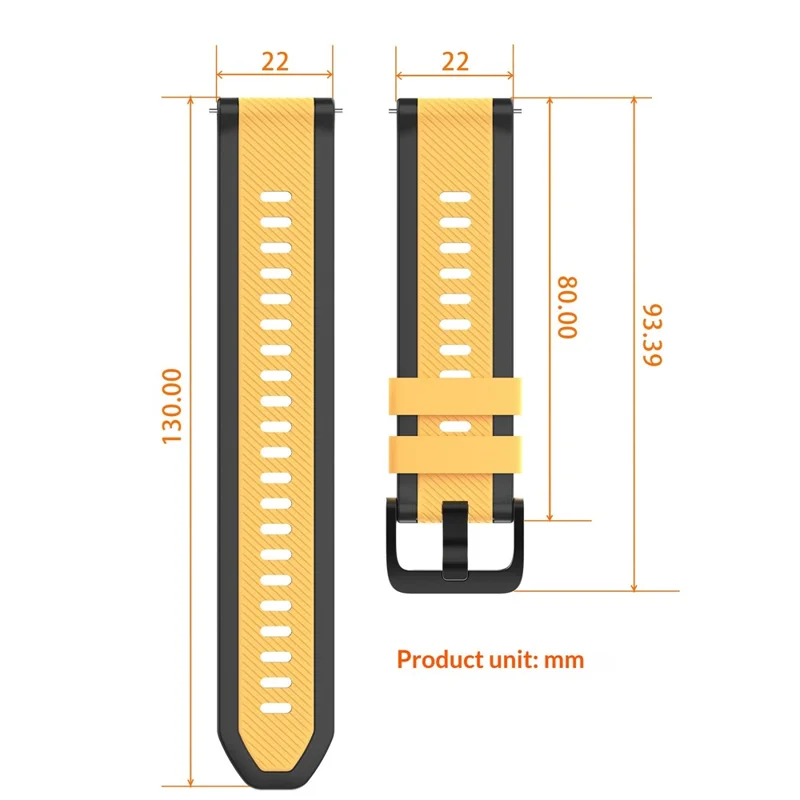 Correia de Relógio com Padronagem Twill 22mm para Huawei Watch GT 6 / 5 / 5 Pro / 4 46mm, Pulseira de Silicone de Dupla Cor com Libertação Rápida - Preto / Amarelo