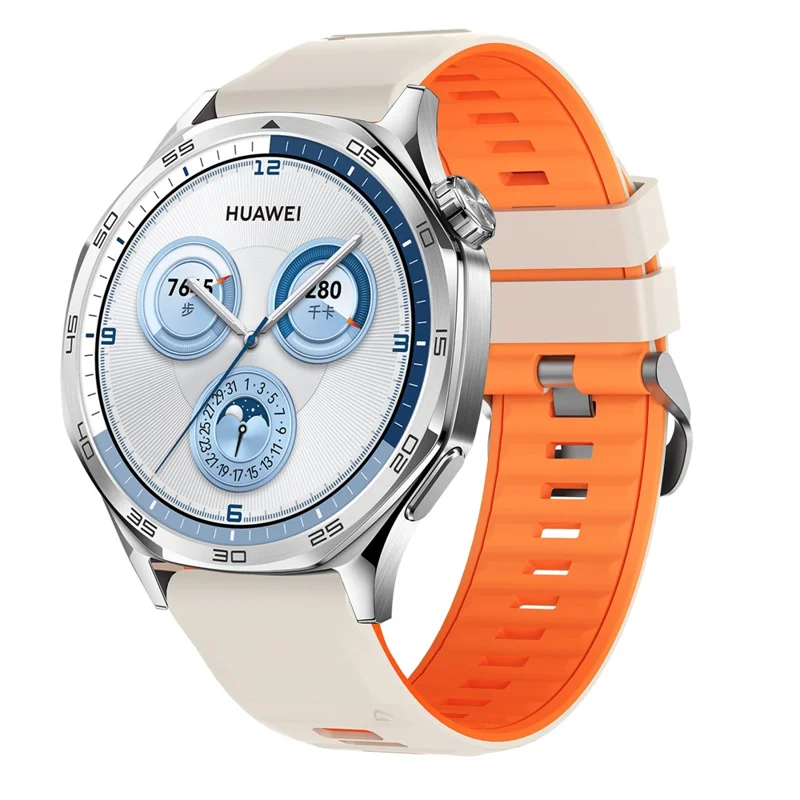 Pulseira de Silicone Bicolor 22mm para Huawei Watch GT 6 / 5 / 5 Pro / 4 46mm, com Sistema de Libertação Rápida - Luz Estelar/Laranja
