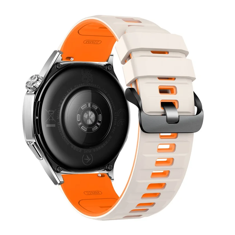 Pulseira de Silicone Bicolor 22mm para Huawei Watch GT 6 / 5 / 5 Pro / 4 46mm, com Sistema de Libertação Rápida - Luz Estelar/Laranja