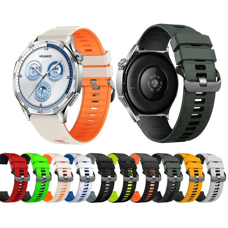 Pulseira de Silicone Bicolor 22mm para Huawei Watch GT 6 / 5 / 5 Pro / 4 46mm, com Sistema de Libertação Rápida - Luz Estelar/Laranja