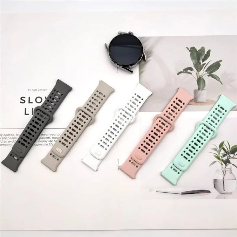 For Huawei Watch GT 6 46mm Silicone Watch Band 22mm Quick Release Button Hollow Reverse Buckle Wrist Strap - Lake Green