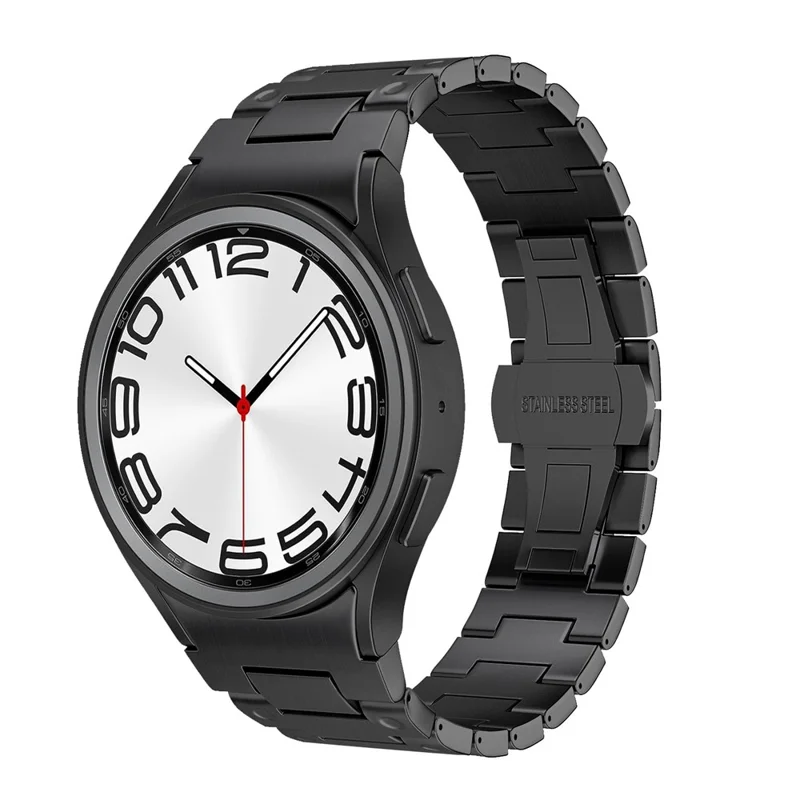 Quick Release Button Metal Strap for Samsung Galaxy Watch7 / 6 / 5 / 4 40mm 44mm Mechanical Style Watch Band with Butterfly Clasp - Black