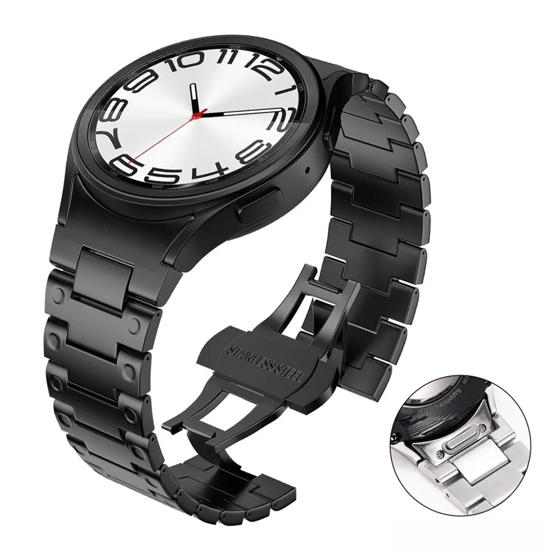Quick Release Button Metal Strap for Samsung Galaxy Watch7 / 6 / 5 / 4 40mm 44mm Mechanical Style Watch Band with Butterfly Clasp - Black