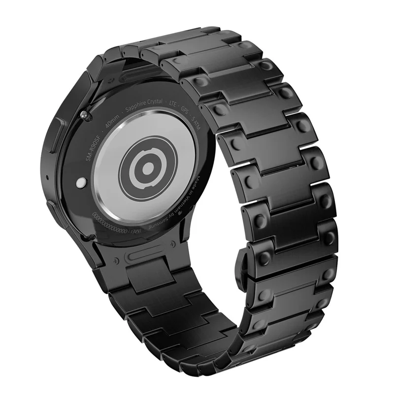 Quick Release Button Metal Strap for Samsung Galaxy Watch7 / 6 / 5 / 4 40mm 44mm Mechanical Style Watch Band with Butterfly Clasp - Black