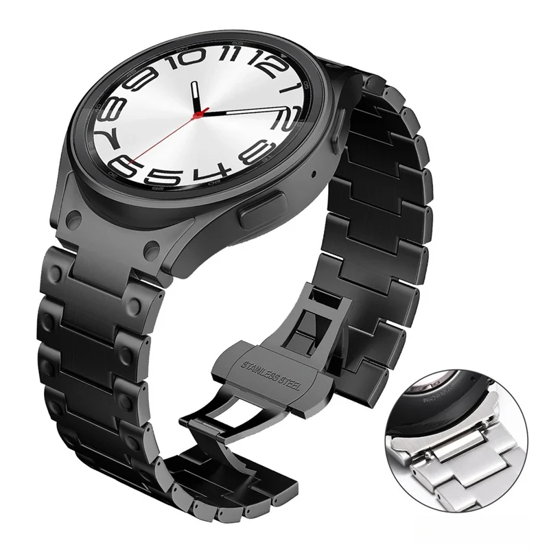 Mechanical Style Metal Strap for Samsung Galaxy Watch7 / 6 / 5 / 4 40mm 44mm Watch Band with Butterfly Clasp - Black