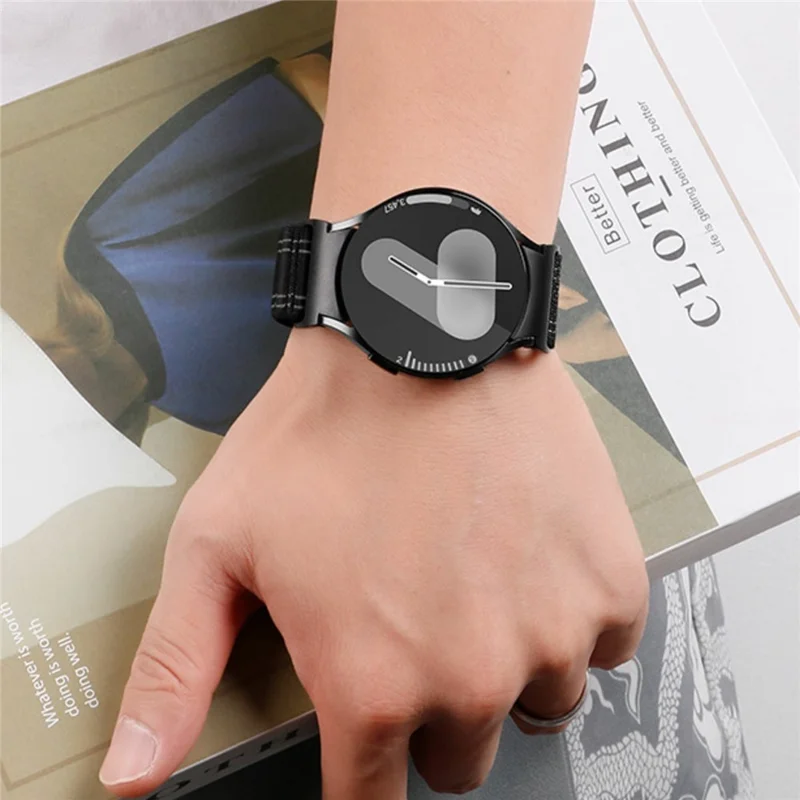 Für Samsung Galaxy Watch7 44mm / 40mm Armband mit Schnellverschluss Knopf Wellenmuster Klettverschluss Nylon Armband - Dunkelblau