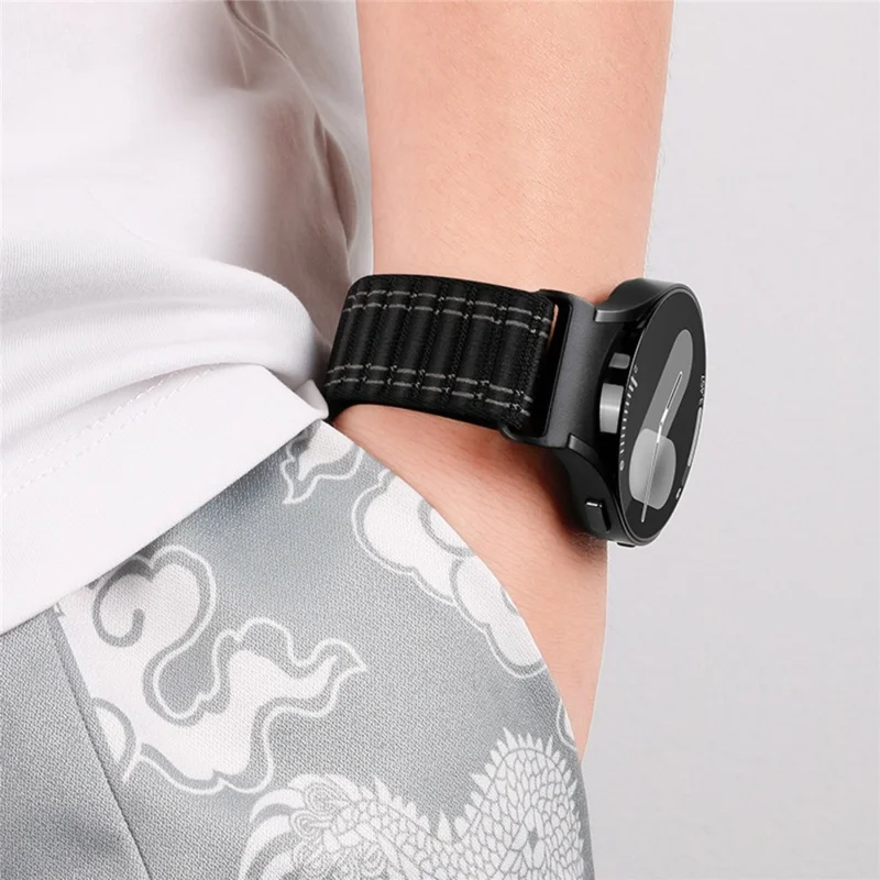 Für Samsung Galaxy Watch7 44mm / 40mm Armband mit Schnellverschluss Knopf Wellenmuster Klettverschluss Nylon Armband - Dunkelblau