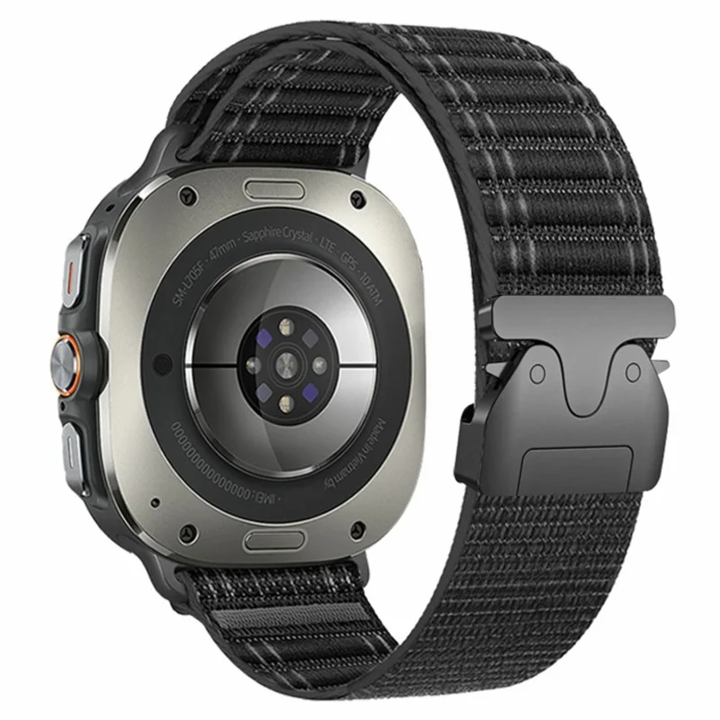 For Samsung Galaxy Watch Ultra (2025) 47mm  /  Ultra 47mm Watch Band Parachute Buckle Wave Pattern Nylon Wrist Strap - Black