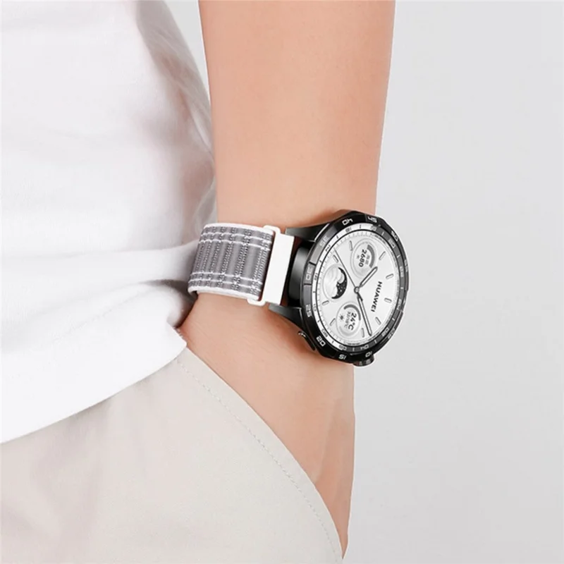 Bracelet en nylon pour Samsung Galaxy Watch7 44 mm / 40 mm, 20 mm, motif ondulé, fermeture velcro, bracelet blanc