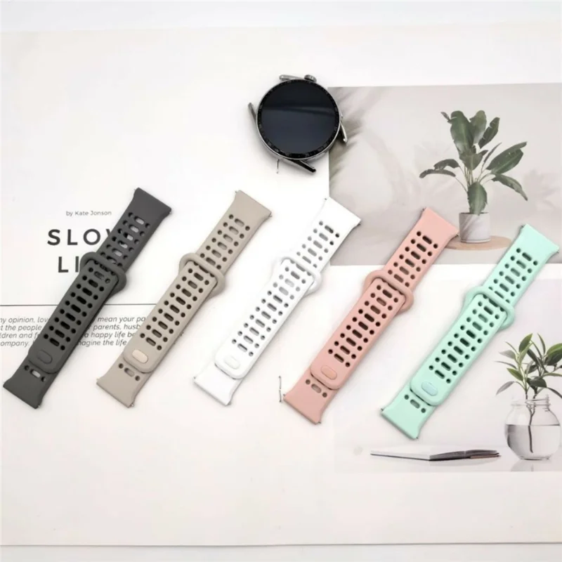 Bracelet en silicone pour Samsung Galaxy Watch7 44 mm / 40 mm, 20 mm, avec bouton de démontage rapide, fermoir inversé ajouré, bracelet - Noir