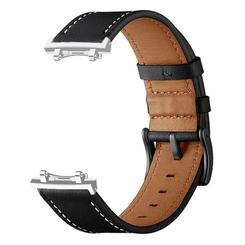 Fiber Leather Watch Band for Huami Amazfit T-Rex 3 Stitching Line Quick Release Replacement Strap - Black