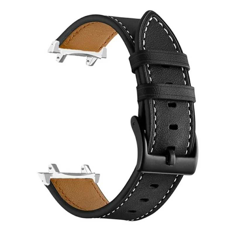 Fiber Leather Watch Band for Huami Amazfit T-Rex 3 Stitching Line Quick Release Replacement Strap - Black