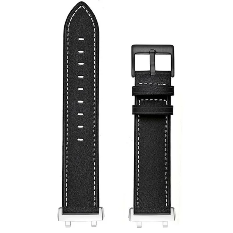 Fiber Leather Watch Band for Huami Amazfit T-Rex 3 Stitching Line Quick Release Replacement Strap - Black