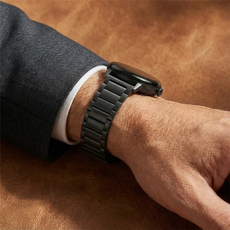 Watch Band For Google Pixel Watch 4 45mm / 3 45mm 3-Bead Turtle Back Buckle Titanium Alloy Strap - Black