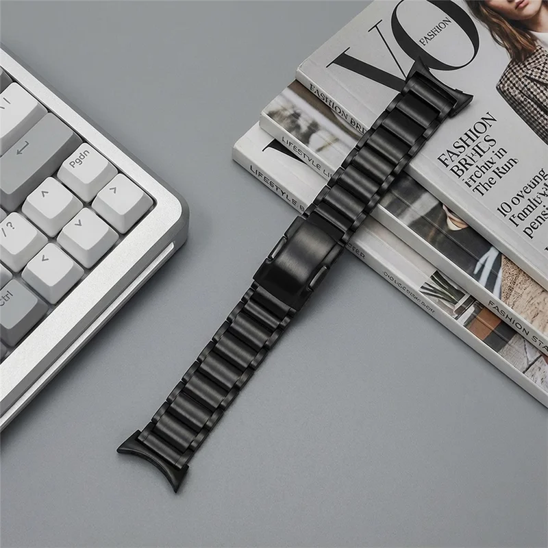 Watch Band For Google Pixel Watch 4 45mm / 3 45mm 3-Bead Turtle Back Buckle Titanium Alloy Strap - Black