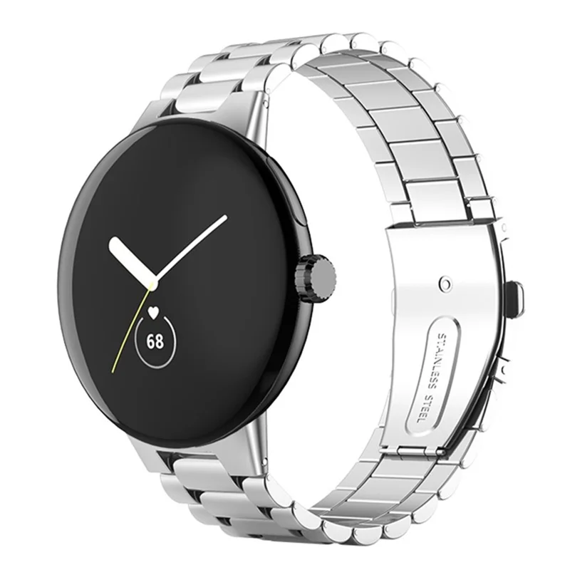 Integrated 3-Link Watch Band for Google Pixel Watch 4 45mm / 3 45mm Titanium Alloy Strap with Butterfly Clasp - Silver