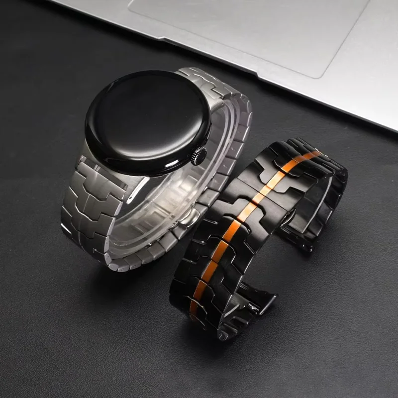 Watch Band For Google Pixel Watch 4 45mm / 3 45mm Butterfly Clasp Stainless Steel Wrist Strap - Black