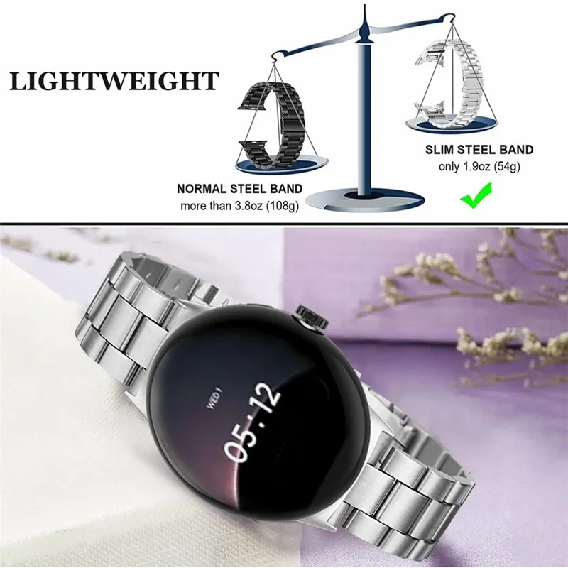 3-Bead Stainless Steel Band for Google Pixel Watch 3 41mm / Watch 2 / Watch Removable Links Adjustable Watch Strap - Silver