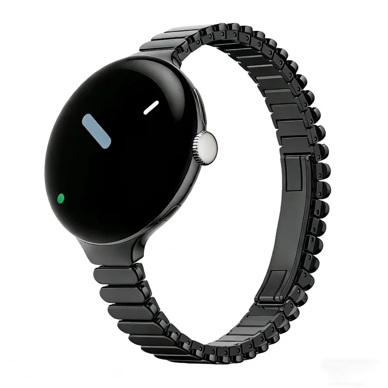 Oval Shape Link Watch Band for Google Pixel Watch 3 41mm / Watch 2 / Watch Stainless Steel Wrist Strap with Butterfly Clasp - Black