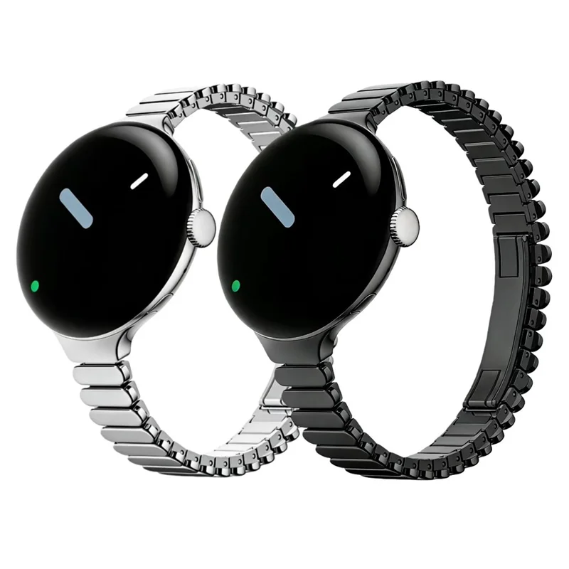 Oval Shape Link Watch Band for Google Pixel Watch 3 41mm / Watch 2 / Watch Stainless Steel Wrist Strap with Butterfly Clasp - Black