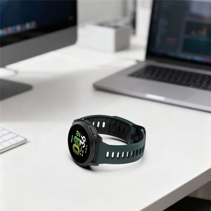 Bracelet en silicone bicolore pour Coros Pace 4, bracelet de montre respirant à fixation rapide - vert olive / noir