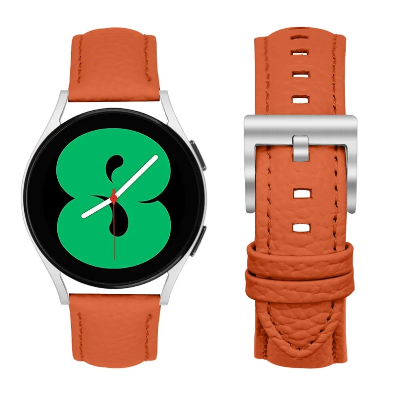 Litchi-Struktur aus echtem Rindslederband für Huami Amazfit Active 2 Square / Active 2 / GTR Mini, spitz zulaufendes Armband mit silbernem Verschluss – Orange