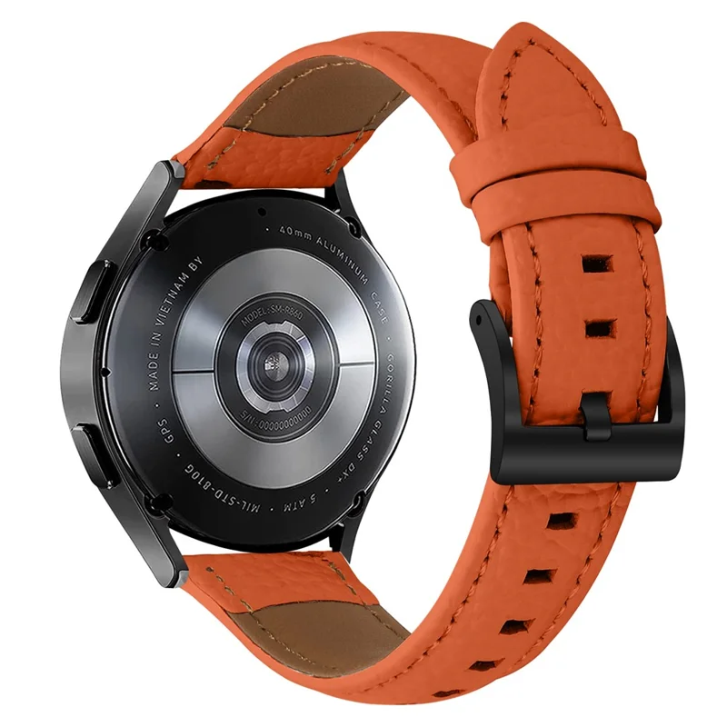 Litchi Textured Genuine Cow Leather Strap with Electroplated Buckle for Huami Amazfit Active 2 Square / Active 2 / GTR Mini Pointed-End Watch Band - Orange  /  Black