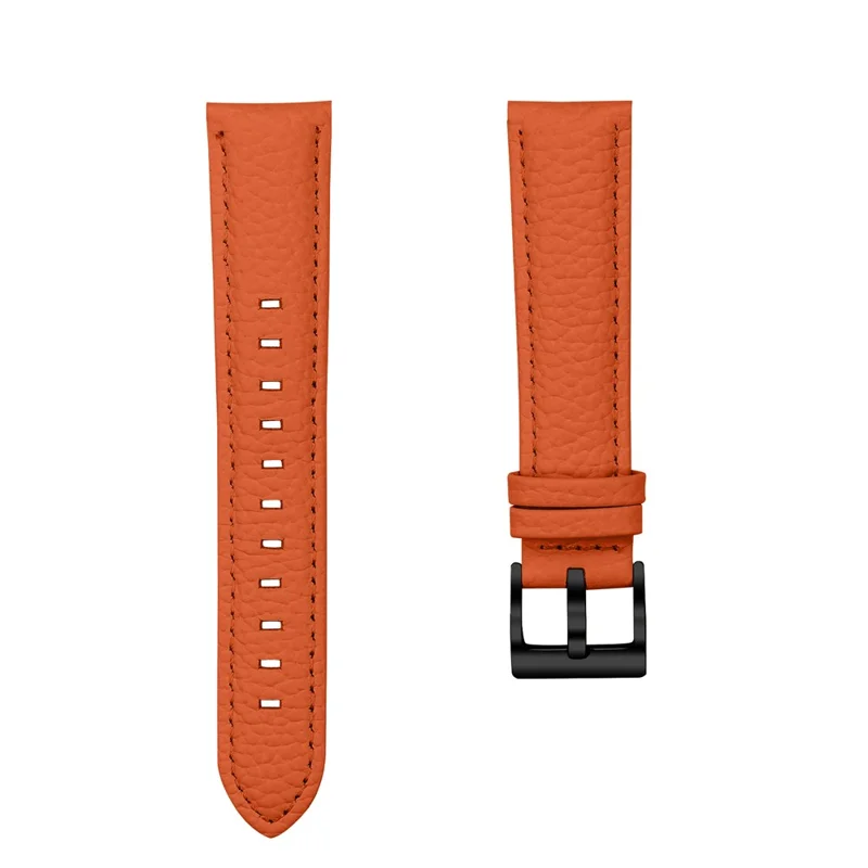 Litchi Textured Genuine Cow Leather Strap with Electroplated Buckle for Huami Amazfit Active 2 Square / Active 2 / GTR Mini Pointed-End Watch Band - Orange  /  Black