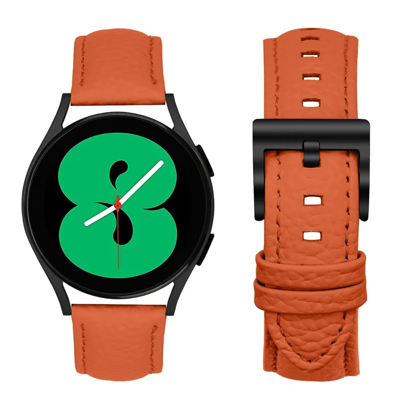 Litchi Textured Genuine Cow Leather Strap with Electroplated Buckle for Huami Amazfit Active 2 Square / Active 2 / GTR Mini Pointed-End Watch Band - Orange  /  Black