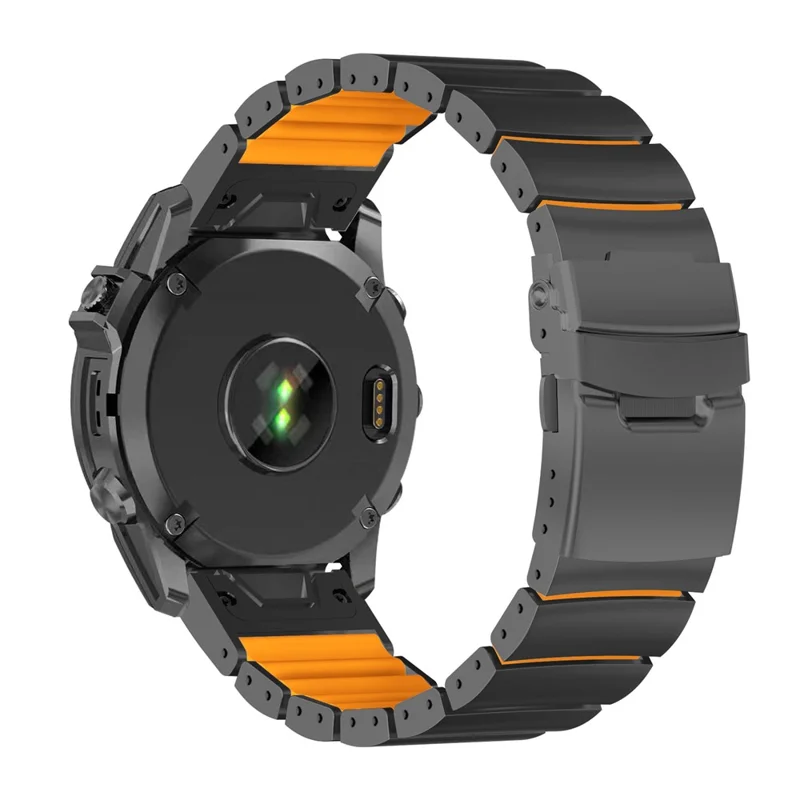 26mm Titanium Alloy + Silicone Watch Band for Garmin Fenix 8 Pro AMOLED 51mm  /  8 51mm  /  Enduro 3  /  Enduro 2 Quick Release Replacement Strap - Black  /  Orange