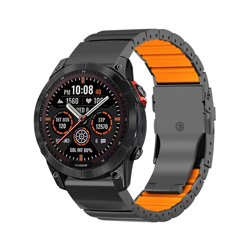 26mm Titanium Alloy + Silicone Watch Band for Garmin Fenix 8 Pro AMOLED 51mm  /  8 51mm  /  Enduro 3  /  Enduro 2 Quick Release Replacement Strap - Black  /  Orange