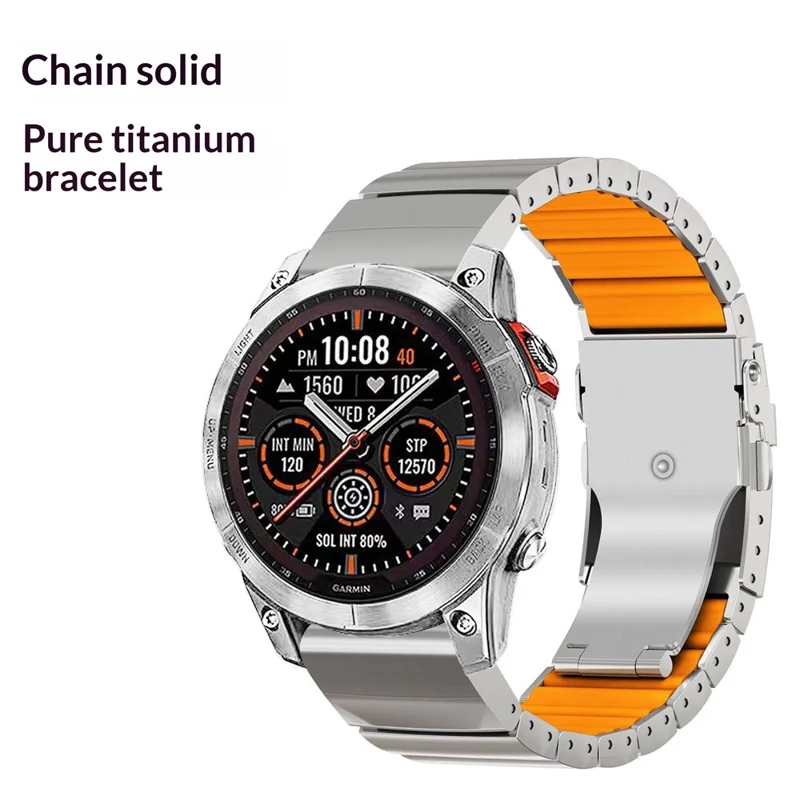 26mm Titanium Alloy + Silicone Watch Band for Garmin Fenix 8 Pro AMOLED 51mm  /  8 51mm  /  Enduro 3  /  Enduro 2 Quick Release Replacement Strap - Black  /  Orange