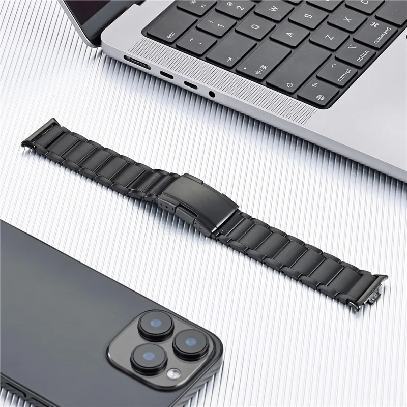 Watch Band For Xiaomi Redmi Watch 6  /  5  /  4  /  Smart Band 9 Pro  /  8 Pro 3-Bead Turtle Back Buckle Titanium Alloy Strap - Black