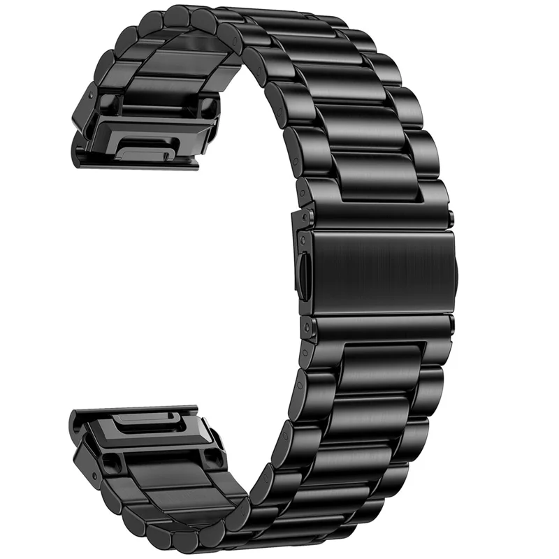 26mm 3-Bead Watch Band for Garmin Fenix 8 Pro AMOLED 51mm  /  8 51mm  /  Enduro 3  /  Enduro 2 Stainless Steel Replacement Strap with Folding Clasp - Black