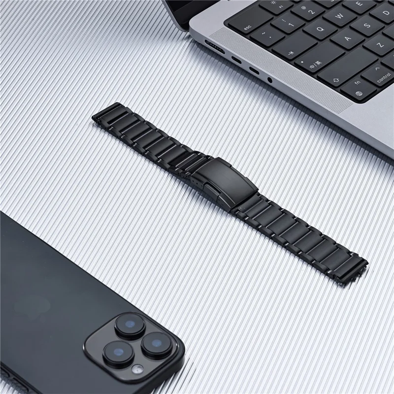 For Samsung Galaxy Fit3 Watch Band 3-Bead Turtle Back Buckle Titanium Alloy Strap - Black