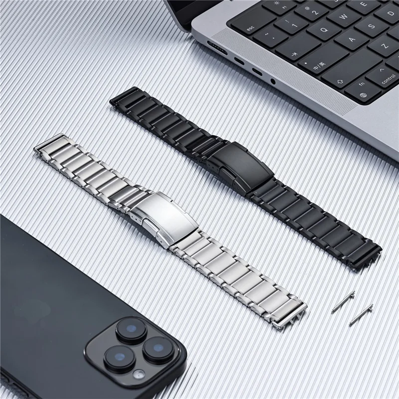 For Samsung Galaxy Fit3 Watch Band 3-Bead Turtle Back Buckle Titanium Alloy Strap - Black