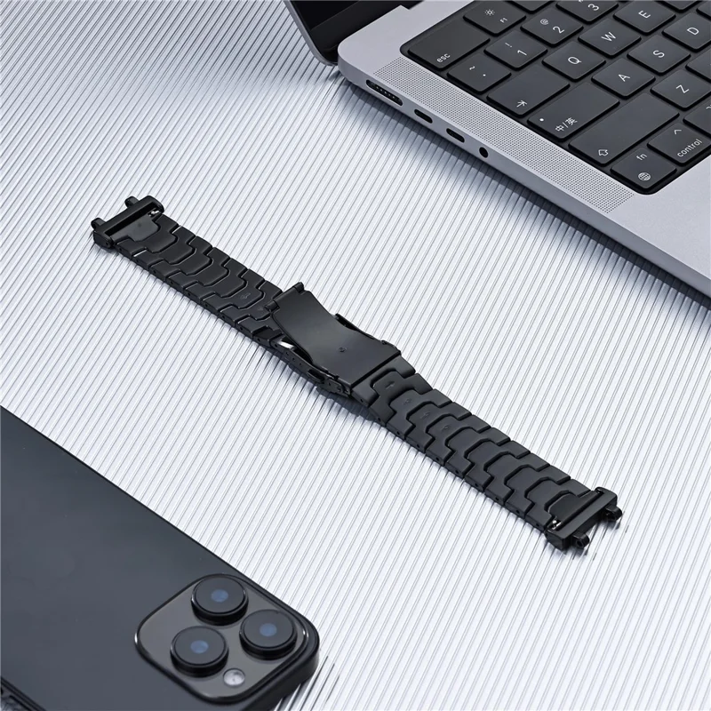 Verstellbares Titanlegierungs-Armband für Huami Amazfit T-Rex 2 mit Edelstahl-Schnalle – Schwarz